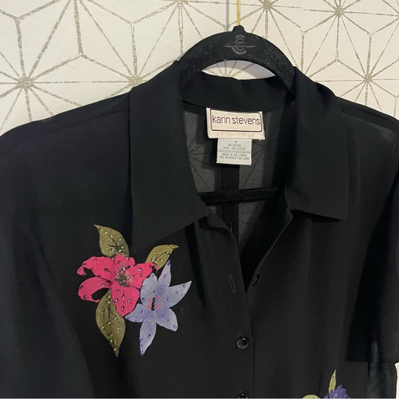 Vintage Polyester Floral Beaded Top - Picture 4 of 4